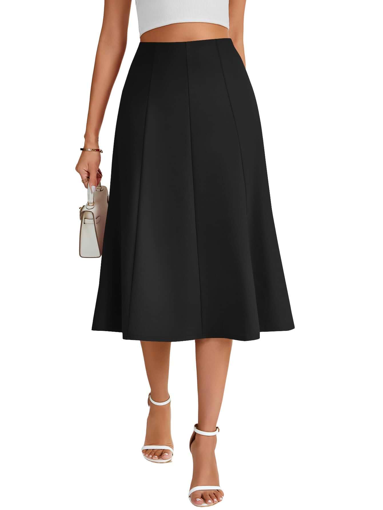 KIFOVEN Women's High Waisted Flowy Pleated Midi Skirt | A Line Summer Skirts Casual Knee Length Flare Work Skirt