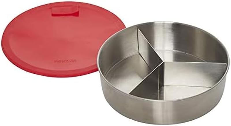 Sartén para cocinar/hornear antiadherente redonda oficial con tapa y divisor extraíble, multiusos, resistente, apta para lavavajillas, apta para horno, 7", 32 oz, roja, compatible con cocinas de 6 cuartos y 8 cuartos | Sartén antiadherente multiusos con divisor extraíble - Compatible con cocinas instantáneas de 6 cuartos y 8 cuartos, apta para lavavajillas y horno