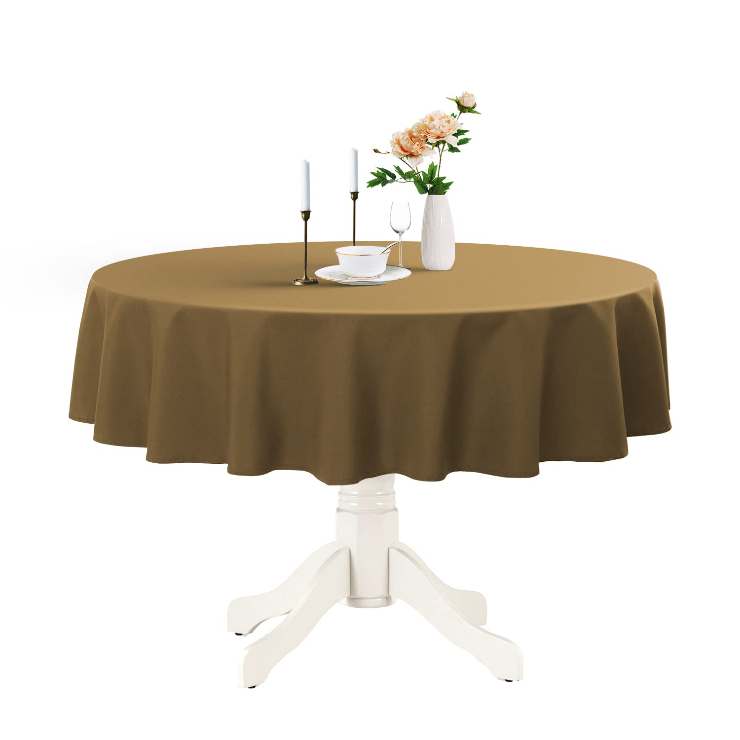 Romanstile Round Waterproof Tablecloth, Stain Resistant Washable Table Cloths Wrinkle Free Polyester Table Covers for Kitchen Dining Party Wedding Indoor and Outdoor - Light Brown, 90 Inch — image 1