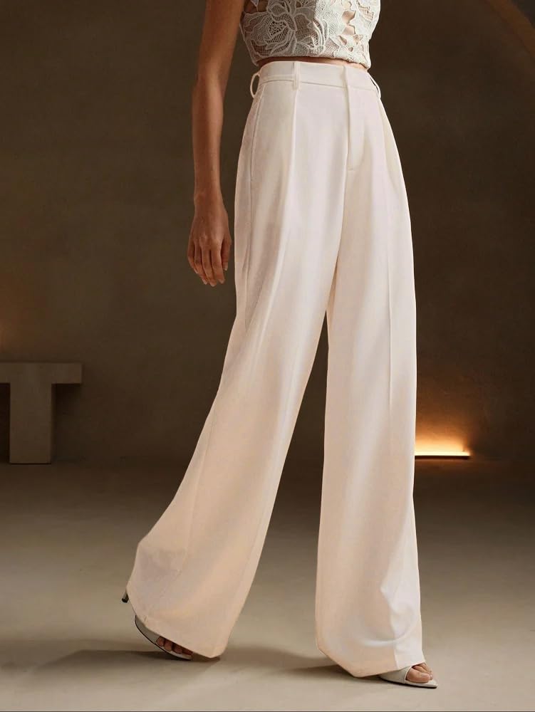 GRECIILOOKS Pantalones formales de cintura alta y cintura alta acampanados estilo coreano para mujer, ropa de trabajo elegante para oficina, universidad y eventos