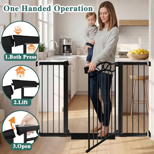 Image of Fairy Baby 48.9 inch-51.5 inch Extra Wide Baby Gate with Door, 49 50 51 Inches Walk THR Baby Gates for Stairs Pressure Mounted no Drill, Indoor Tension Metal Pet Dog Gate, Auto Close Safety Gate, Black