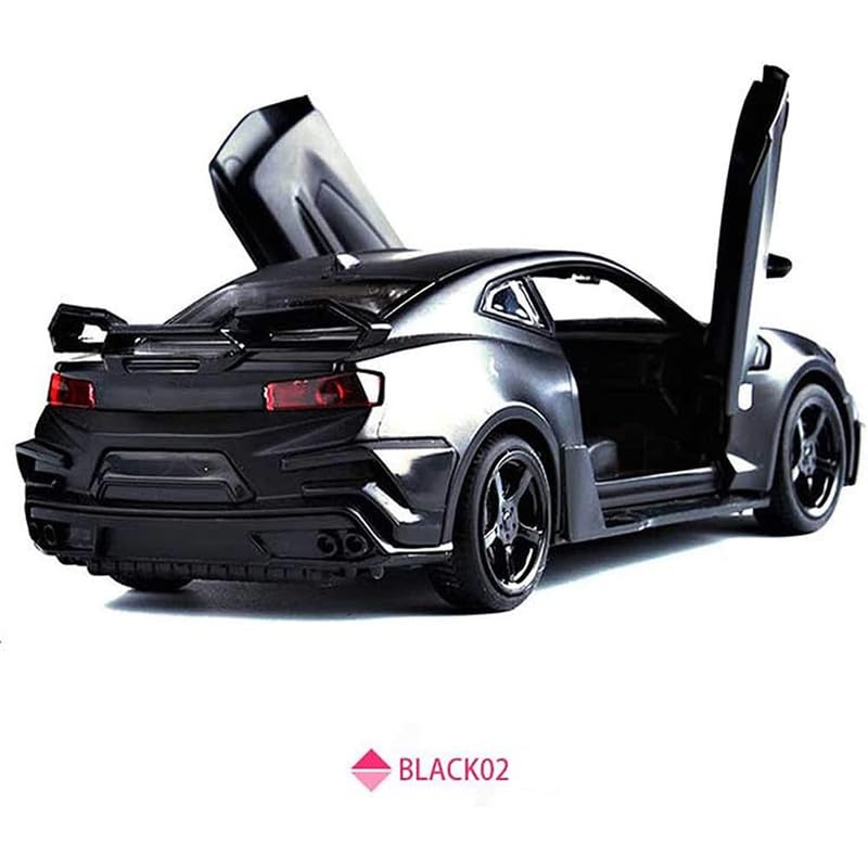 Image of Kids Model 1:32 Chevi Camro Die Cast Metal Car Pull Back Action Opening Doors with Realistic Engine Sound Lights Toy Car Gift for Boys - Multi