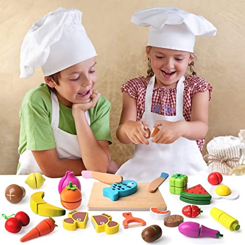 25 Stück Küchenspielzeug für Kinder aus Holz, Kinderküche Zubehör, Schneiden Obst Gemüse Lebensmittel Holz mit Klett… – Bild 7