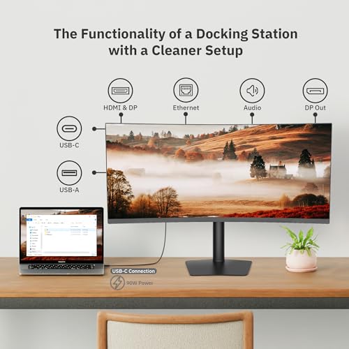 Image of CODi 34 inch Ultrawide Curved Monitor with USB-C Docking | WQHD Display, 100Hz, 90W Power Delivery, HDMI, DisplayPort, USB-A /C, Ethernet