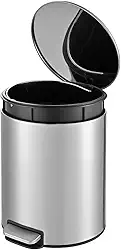 Powemaid Lixeira Inox redonda Slim com Pedal em inox para Cozinha Banheiro Apartamento -3 Litros - Prata