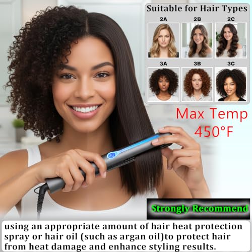 Image of NITION Ceramic Tourmaline Hair Straighteners LCD Flat Iron MCH 10s Fast Heating Up. 1 inch Smooth 3D Floating Plate Healthy Straightening Tools. Heat-Proof Glove. Dual Voltage Travel. Black