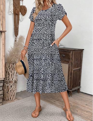 Image of ZEAGOO Womens Casual Dresses for Summer Short Sleeve Flare Midi Dress Loose Flowy Beach Sundress