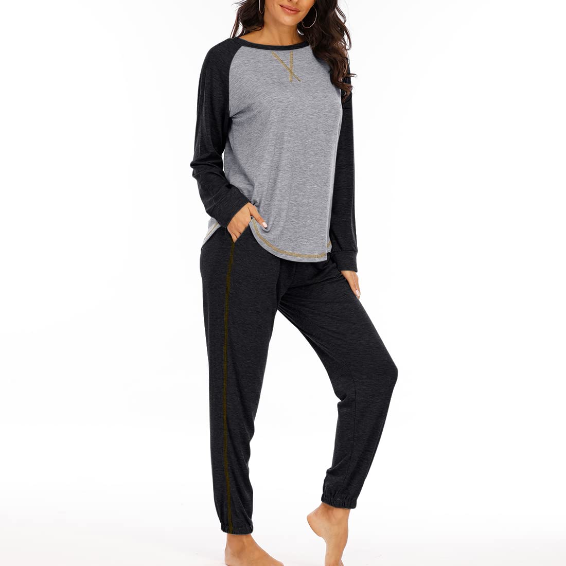 Cysincos Womens Sweatsuits 2 Piece Outfit Sweatpants Loungewear Jogger Pajama Set Long Sleeve Pullover Drawstring Pants