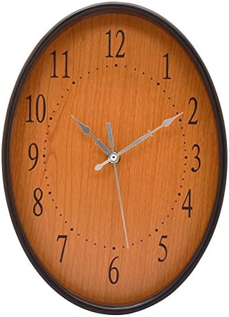 MISUE Silent Oval Wall Clock Natural Wood Frame NO-Ticking Decorative Sweeping Vintage Wooden Clocks