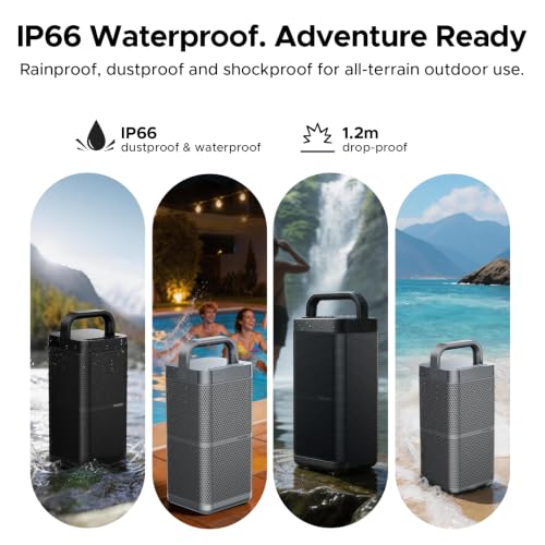 Portable Bluetooth Speaker with Deep Bass, 130W Peak, IP66 Waterproof, 13H Playtime, Fast Charge, Large Party Boombox with TWS Pairing, Outdoor Speaker with USB/AUX, for Jobsite, Beach, Camping -Black - image 6