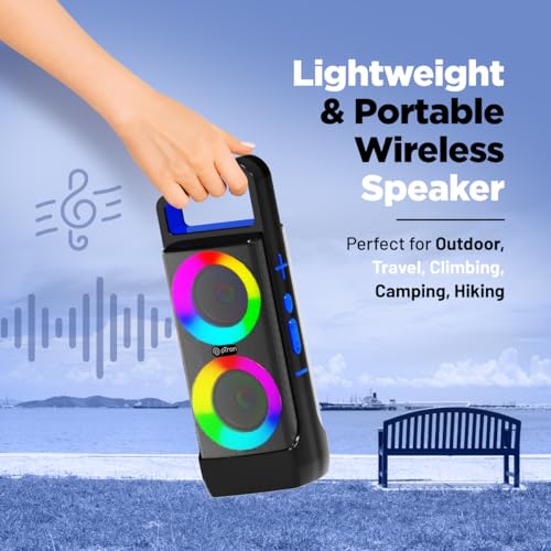 Image of pTron Fusion Saga 20W Bluetooth Speaker with Punchy Stereo Sound, RGB Lights, Metal Grills, 8H Playtime, TWS Feature & Multi-Compatibility Modes-BT5.1 /Aux /TF Card /USB (Black & Blue)