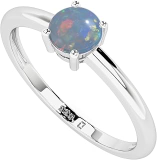 Natural Australian Opal Stackable Rings for Women in Sterling Silver, October Birthstone Jewelry Gifts for Her Birthday, Anniversary, Mothers Day, Christmas, Graduation, Valentines (Round, Oval)