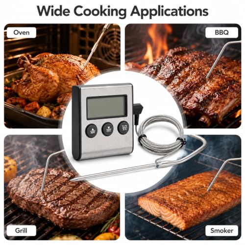 Miniatura 8 de Yumili Termómetro Para Alimentos, Termómetro Para Barbacoa, Termómetro Con Sonda Para Cocinar Alimentos Y Carne, Termómetro Digital Preciso Para Cocinar Con Temporizador Para Cocina