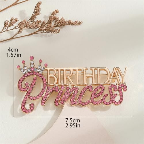 Image of Dainty Birthday Princess Brooch Lapel Pins for Women Girls Pink Rhinestone Crown Brooches Pin for Birthday Party Decorations Suit Dress Ceremony Clothes Accessories Fashion Jewelry Gifts Bff