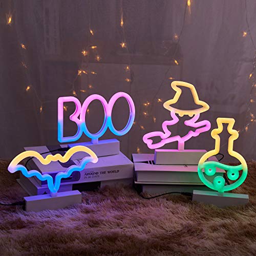YR Halloween Decorations LED Neon Sign Light. Indoor Night Table Lamp with Battery or USB Powered for Party, Living Room, Family Room, Kids Room, Home Décor, Boo