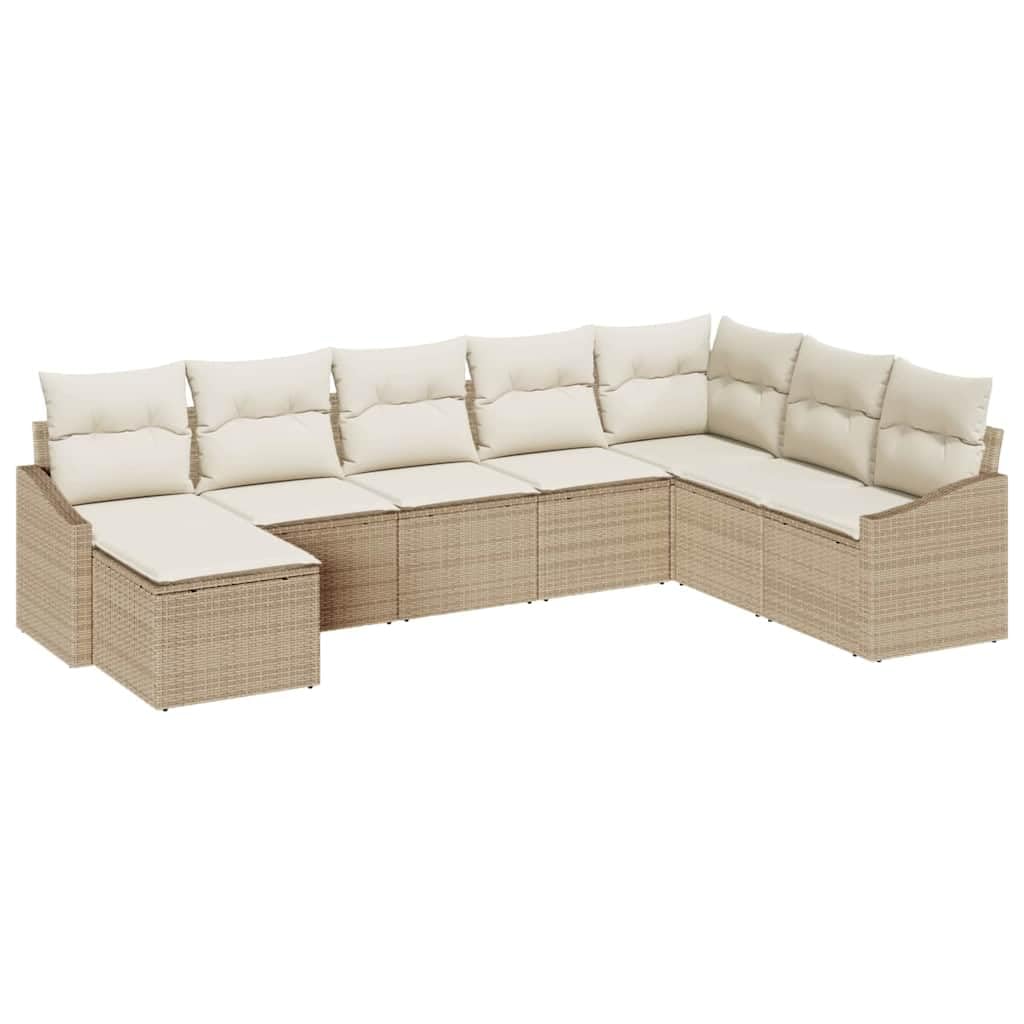 Sofa outdoorowa z poduszkami, 8-częściowy, beżowa i kremowa, polirattanowa, modułowa sofa ogrodowa, zestaw do ogrodu i na taras