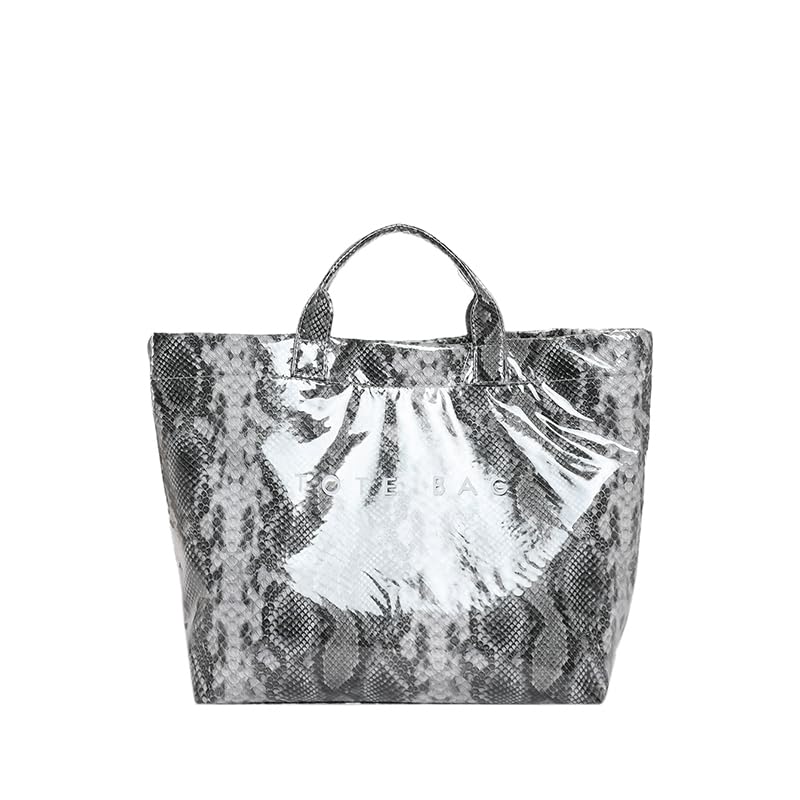 Lushandy Bolsa de plástico de PVC para mujer, de moda, con estampado de leopardo, letras de guepardo, bolsas grandes de lona