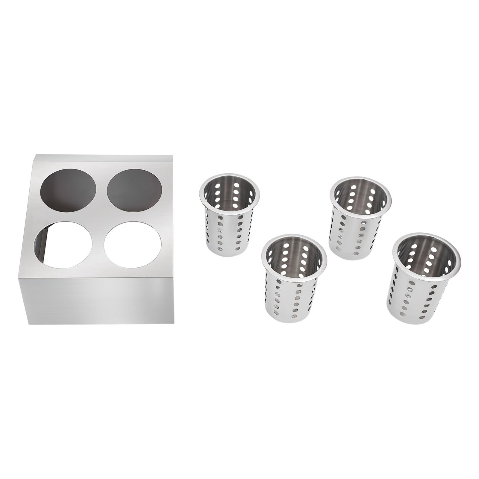 4 compartimentos de acero inoxidable para utensilios de cocina, organizador de cubiertos, cesta para utensilios, con orificios de ventilación, para palillos, cucharas, cuchillos y tenedores