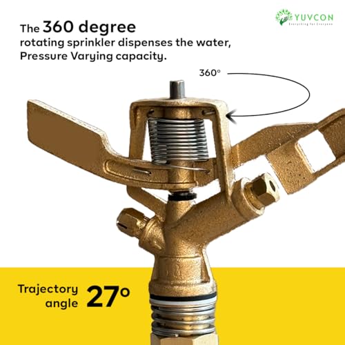 Image of YUVCON Brass Sprinkler, Water Sprinkler for Gardening, Agriculture & Irrigation, 360 Degree Rotation, 3 /4 inch, 20 feet Radius Range, Heavy-Duty Metal Sprinkler
