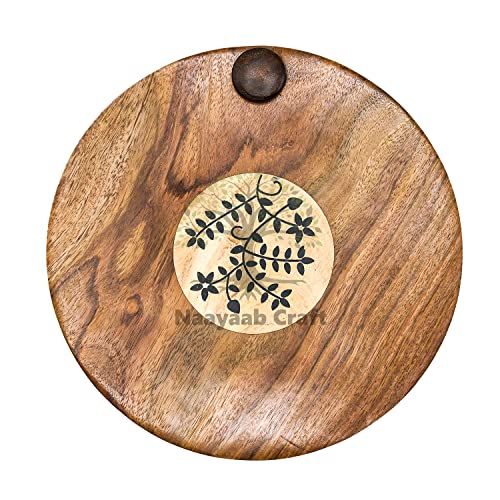 Image of Naayaab Craft Sheesham Wooden Hand Carved Floral Box with Lid, for Chapati, Roti (20 x 20 x 10cm, Brown)