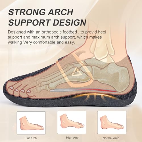 V.Step Orthopedic Slipper with Arch Support for Women Men，Wide Slip on House Shoes for Plantar Fasciitis Pain Relief Adjustable Strap Slipper with Indoor Outdoor Soft Velvety Cotton Lining Moccasin2
