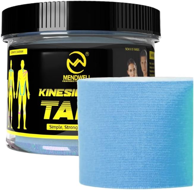 MENDWELL Kinesiology Tape for Physiotherapy Kinesio Tape for Sports Injury Pain Relief Muscle Tape for Shoulder, Wings, Arms, Ankle K Taping Waterproof Athletic Tape for Pain Support 5M x 2 Inch, Blue