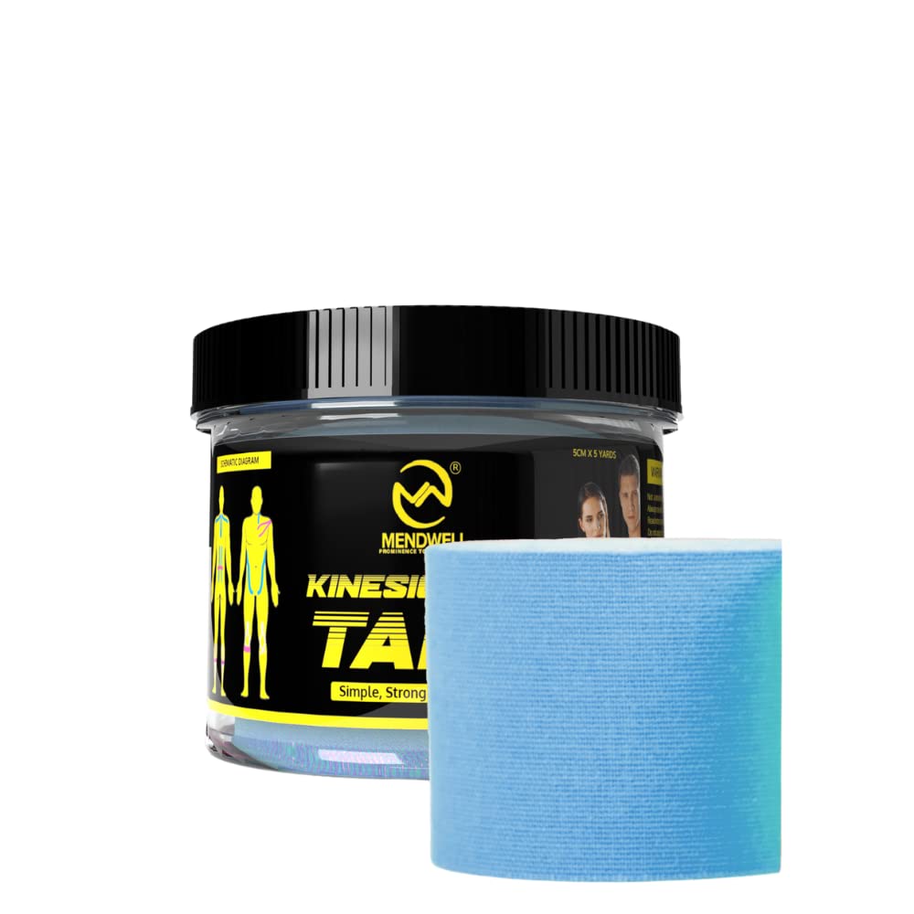 MENDWELL Kinesiology Tape for Physiotherapy Kinesio Tape for Sports Injury Pain Relief Muscle Tape for Shoulder, Wings, Arms, Ankle K Taping Waterproof Athletic Tape for Pain Support 5M x 2 Inch, Blue