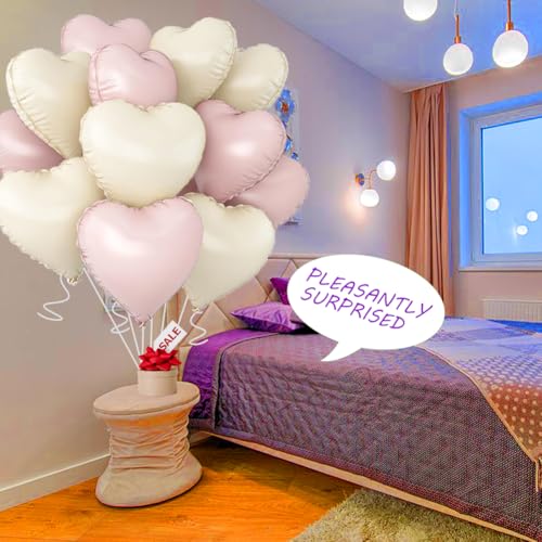 Image of Baby Pink & Baby White Heart Balloons，18 Inch Foil Love Heart Shaped Balloons for Valentines Birthday Wedding Engagement Anniversary Party Graduation Baby Shower Decorations 12Pcs