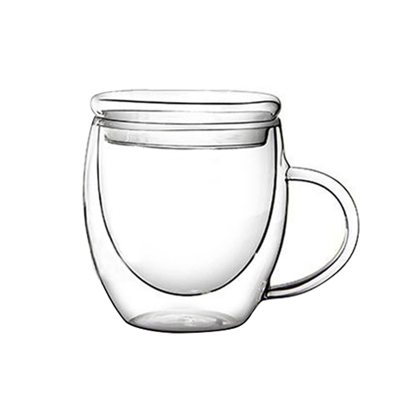 MISNODE Double Wall Glass Coffee Mugs with Handle, Coffee Cup, Clear Borosilicate Glass Coffee Mug, Perfect for Cappuccino, Latte, Hot Beverage, Tea(4.6 * 3.3 * 2in/Glass Lid)