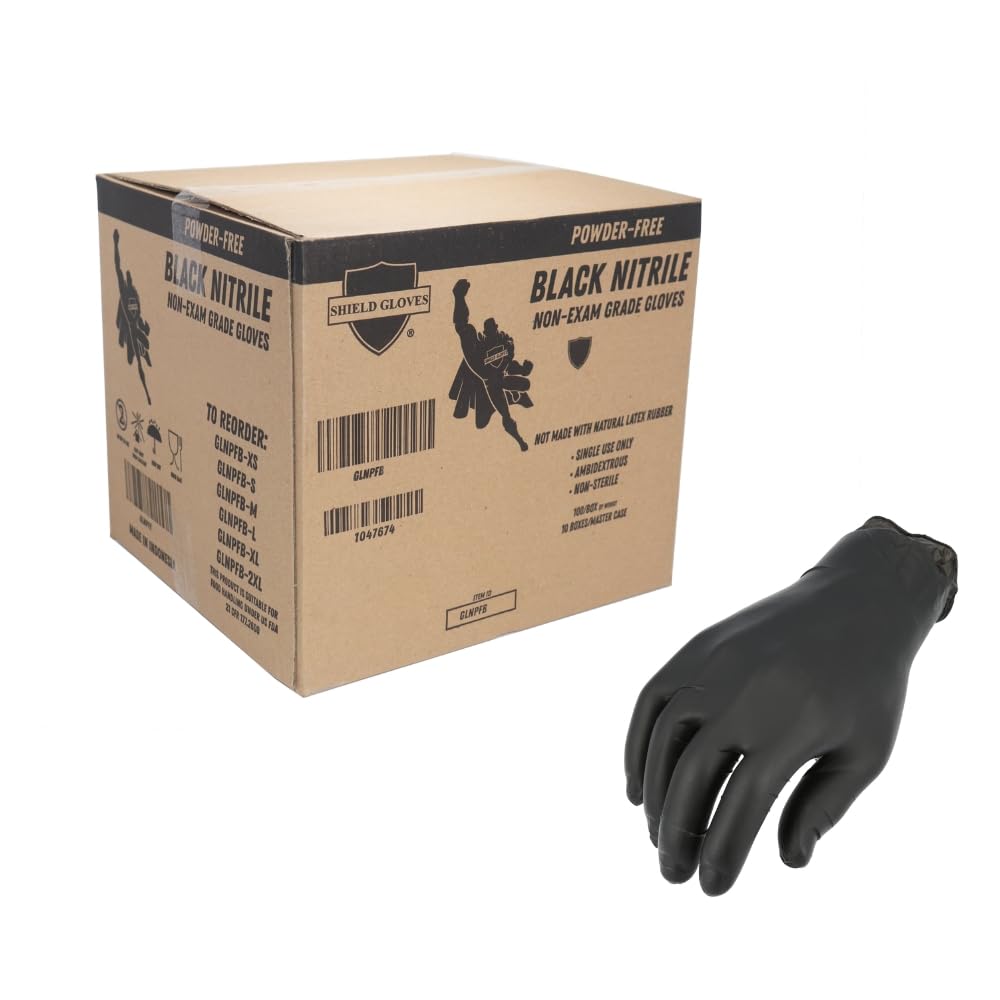 PackagingSuppliesByMail PSBM Industrial Nitrile Extra Thick Disposable Gloves, 1000 Pack, Size Small, Black, Textured Fingertips, Latex Free & Powder Free Multi-Use Gloves