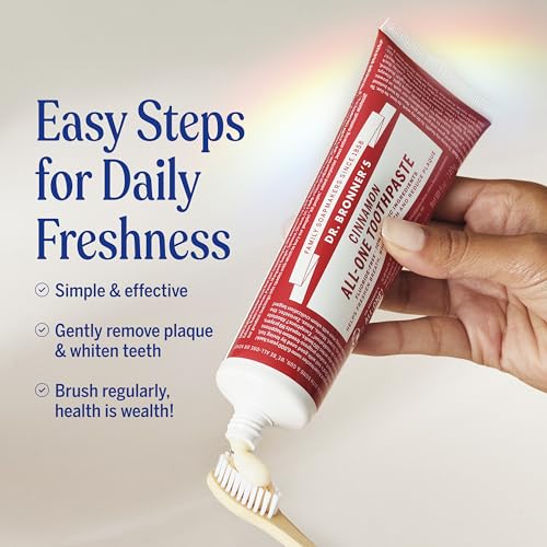 Image of Dr. Bronner's All-One Toothpaste- Cinnamon, 5 oz, 3-Pack- Fluoride-Free Toothpaste for Adults, SLS-Free, 70% Organic & Natural Ingredients, Vegan, Helps Freshen Breath, Reduce Plaque, Whiten Teeth