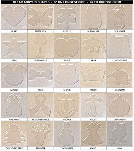 100 Pack Laser Cut Clear Acrylic Blank Shapes Smooth Edge Transparent Plexiglass Designs 1/8 inch (3 mm) with or without Holes DIY Crafts Keychains Jewelry Gift Tags (REINDEER, No Hole)