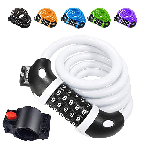 REHKITTZ Bike Lock Bicycle Locker Combination 5 Digit 120cm/12mm Long Cycle Cable Locks Bikes Chain High Security for E-bike Mountain Bike Outdoor Ski Gate Accessories