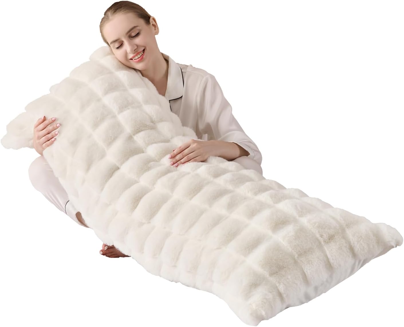 Luxury Shaggy Faux Fur Body Pillow,Fluffy Bed Pillow with Zipper Closure,Soft Decorative Plush Full Long Pillows,Fuzzy Hug Pillow for Home Living Room Side Sleeper & Pregnancy 20"x54" Beige Chocolate