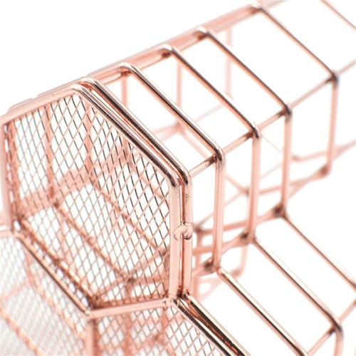Image of Metal Desk Organizer Pen Stand for Office Desk, Multipurpose Stationery Holder with 3 Compartments for Pens, Makeup Brushes & Accessories (Rose Gold)