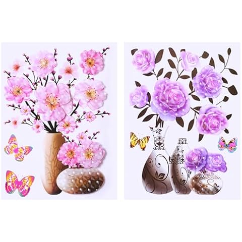 2pcs Flowers Wall Decor Stickers - 3D Flowers Wall Decals Removable Reusable Mural Wall Stickers for Home Room Bedroom Nursery Party Decorations,Originality Stickers Gift Cover