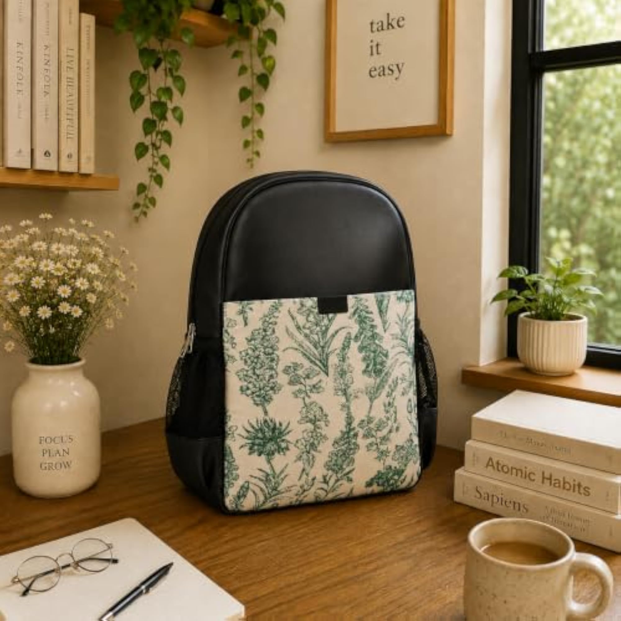 Wildlife Print PU Leather College & Travel Backpack