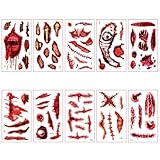 OUDQFCJ 10 Feuilles Tatouages Temporaires Imperméables Halloween Cicatrices et Blessures Réalistes Autocollants de Sang pour Maquillage Carnaval et Halloween