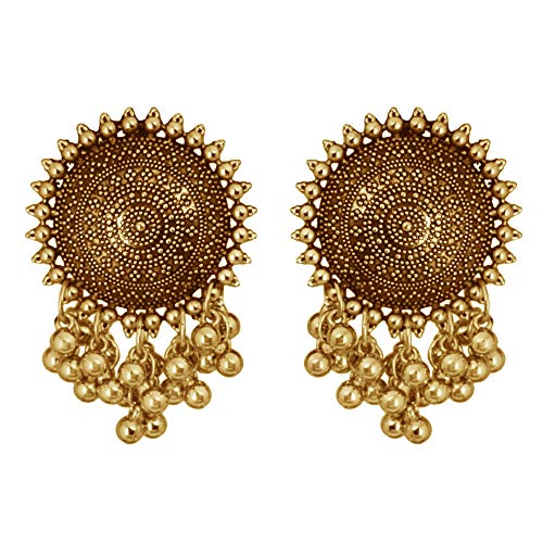 Jwellmart Indian Lightweight Oxidized Finish Stylish Statement Ghungroo Studs Fashion Earrings Jewellery (Gold)