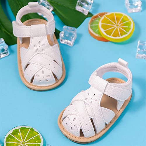 Image of Meckior Baby Toddler Infant Girls PU Leather Soft Open Toe Summer Sandals Flower Princess Flat Shoes
