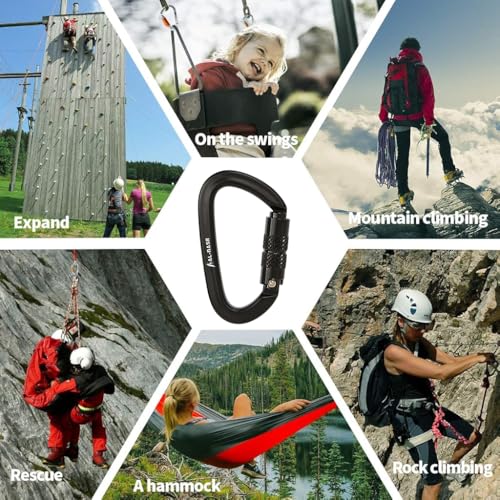 Image of Proberos Heavy Duty Carabiner, Auto-Locking 1600KG D-Shape Aluminum Alloy Climbing Carabiner for Hammock, Rock Climbing, Tree Work, Secure Twist Lock, 4.9x8.5cm