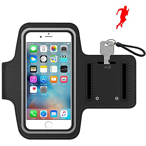 DAZL iPhone 8 7 Sport Armband with Reflective Strip Water Resistant Sports Armband 5.5-Inch Touch Screen Smartphones case for Apple iPhone 5/6/7/6 Plus Samsung Galaxy S5/S6/S7/S8 Keychain, Black