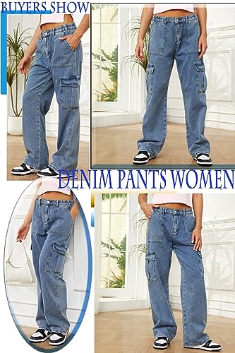 QYANGG High Waist Stretch Cargo Pants Women Baggy Multiple Pockets Relaxed Fit Straight Wide Leg Y2K Pants3