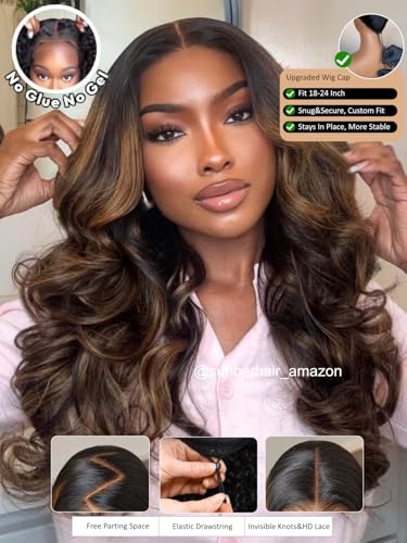 Image of Sunber Ombre Brown Balayage 7x5 Pre-Everything Wig With Loose Wave Face-Framing Layers and Side-Swept Bangs With Drawstring 180% Density Pre Plucked Bye Bye Knots Glueless Drawstring Wig 26Inch