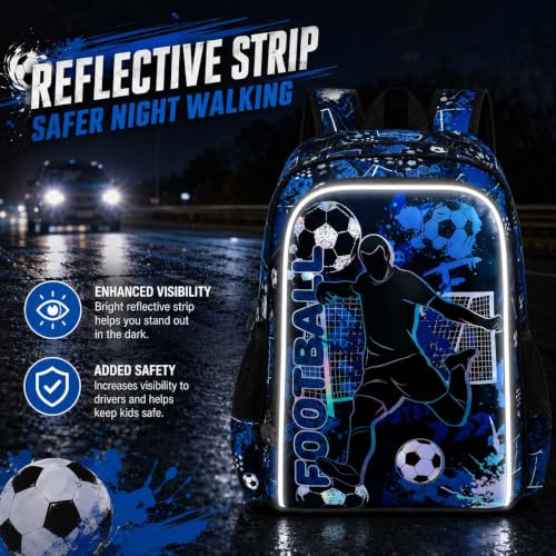 Image of gxtvo 3PCS Boys Soccer Backpack, 17 inch Kids Football Bookbag with Lunch Box, Water Resistant Middle Elementary Preschool School Bag