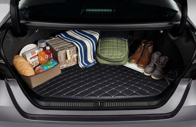 Image of Premium Boot Mat for Model Y Custom Fitted, Luxury Car Boot Mats Compatible with Tesla Model Y, Set of 1 PIECE, 100% Waterproof and Washable, Classic Black with Silver Thread