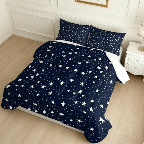 Juego de Edredón Infantil 200 x 200 cm Cielo Estrellado Abstracto 4 Estaciones Azul Microfibra Suave, 2 Fundas de Almohada 80x80