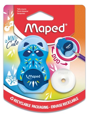 Listado de Sacapuntas los más recomendados. 48 Maped - 2 en 1 goma/sacapuntas LOOPY MINI CUTE, recargable, incluye 1 borrador de repuesto - Color aleatorio - Para lápices finos