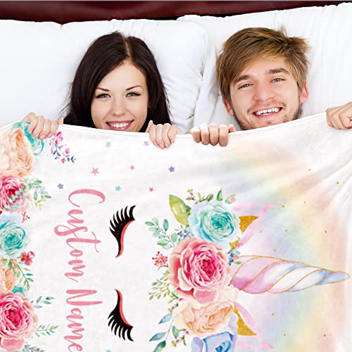 Image of Personalized Horse Blanket with Name for Girl Custom Nap Blanket for Teen