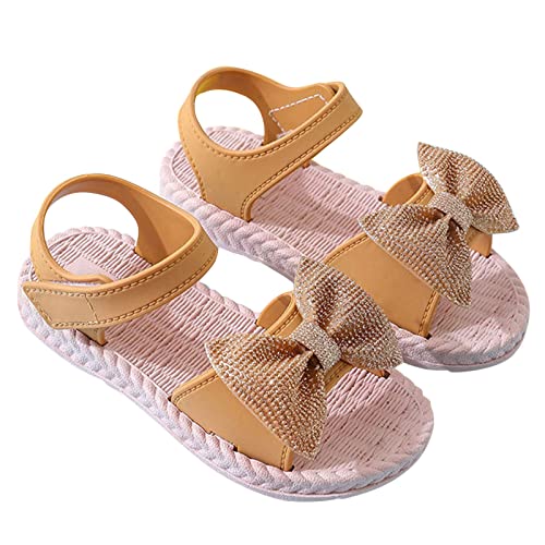 Kid Baby Girls Boys Child Shoes Summer Sandals Soft Rubber Sole Anti Slip Sandals Bowknot (Yellow, 12 Little Child)3